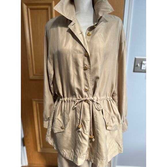 Vintage 80s/90s Apart 100% Silk 2 Piece Set Jacket & Pants Women’s Medium Beige - Picture 2 of 16